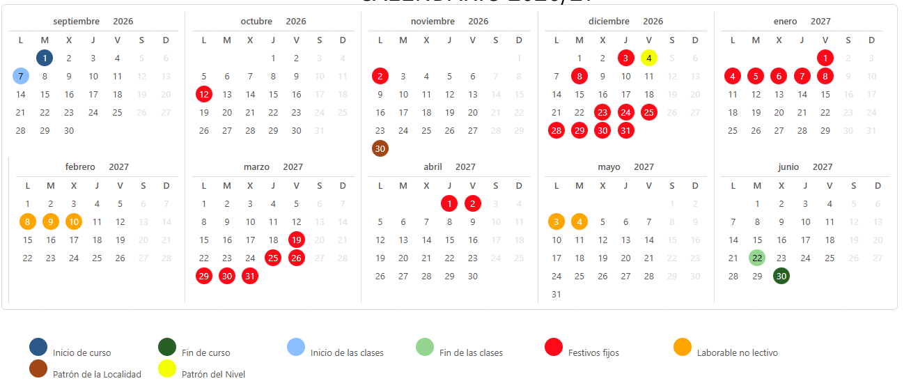 Calendario Escolar 2026/27